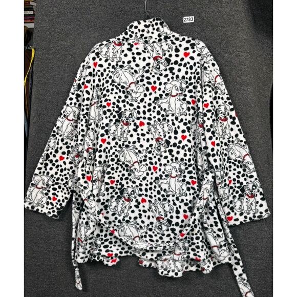Disney 101 Dalmatians Sleepwear Robe Womens Size XL Black White Red Hearts Cozy - Picture 2 of 7